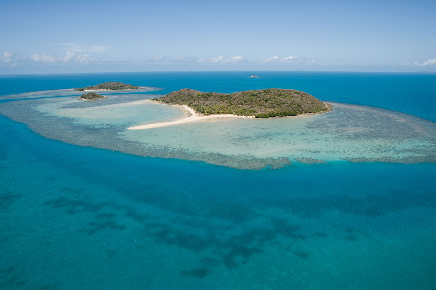 An aerial photograph of Tuesday Islets, near Ngurapai (Horn Island) in the Torres Strait.
