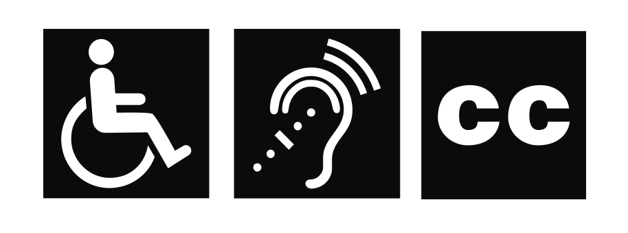 Access symbols for wheelchair accessibility, audio descriptions and closed captions.