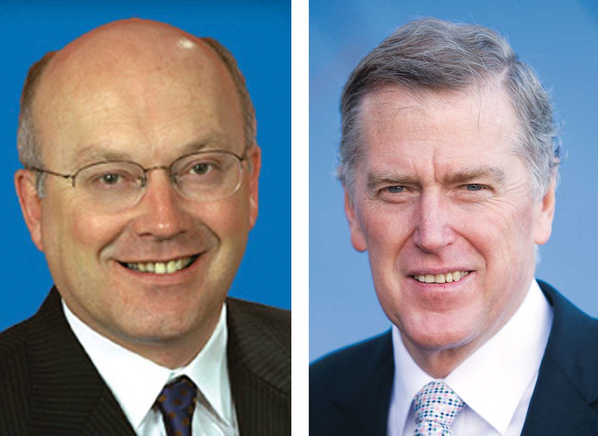 Portrait images of George Brandis and Daniel Gilbert.